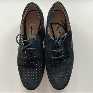Clarks Narrative Womens Hotel Molly Black Nubuck Oxfords- Size 6.5